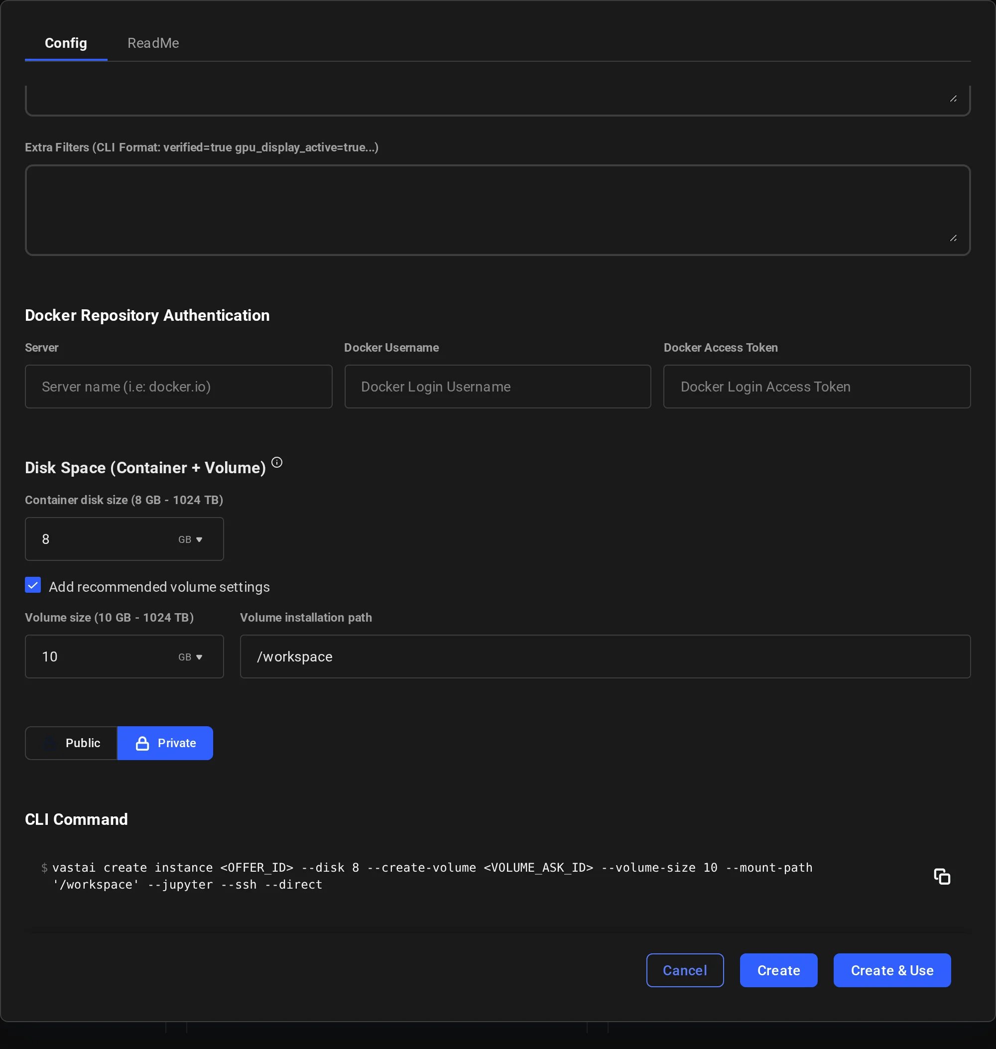 Volume settings