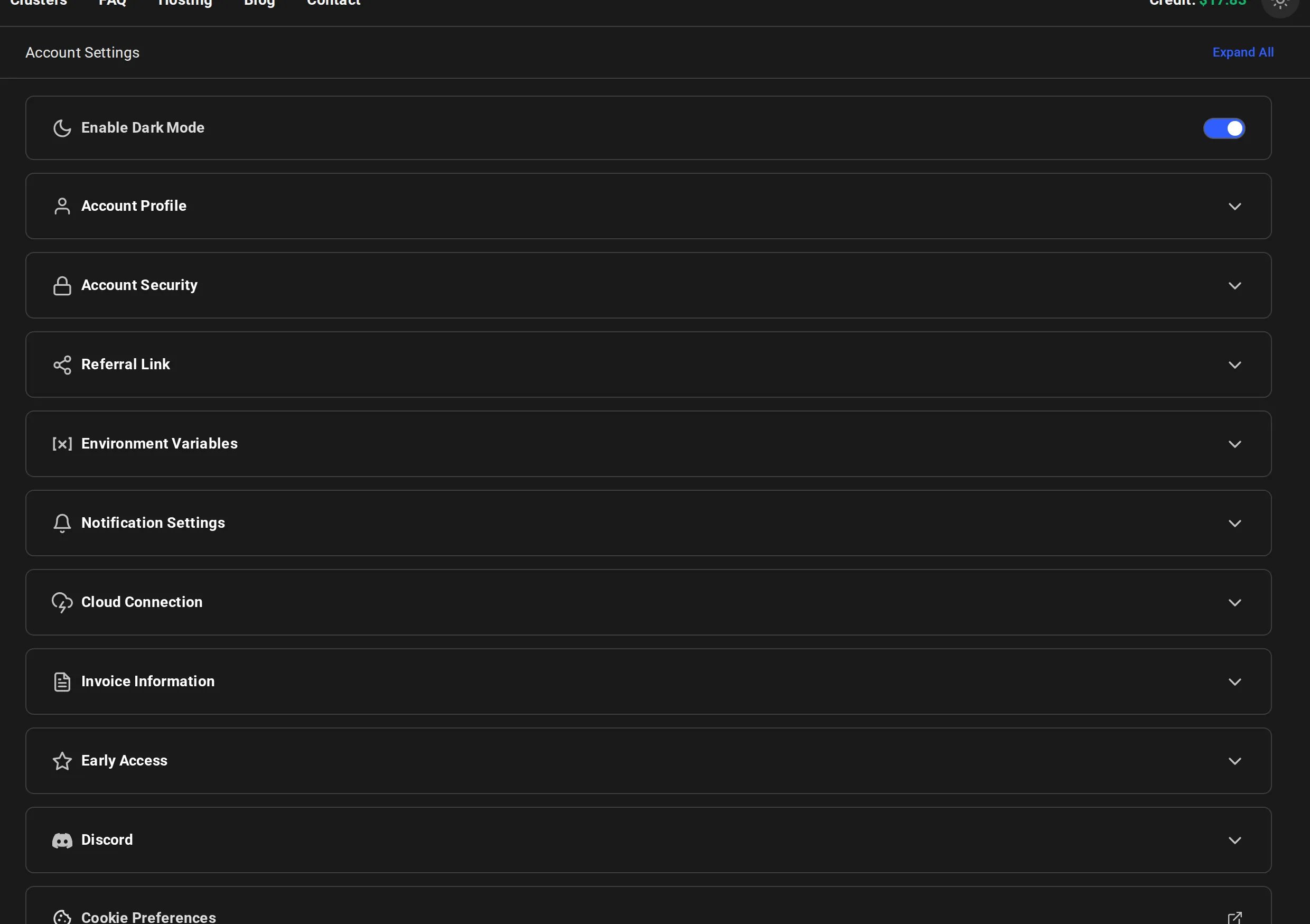 Account Settings page