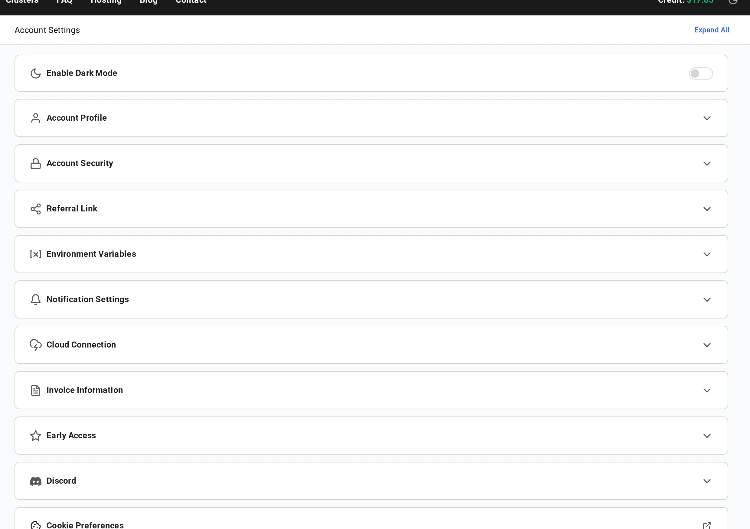 Account Settings page