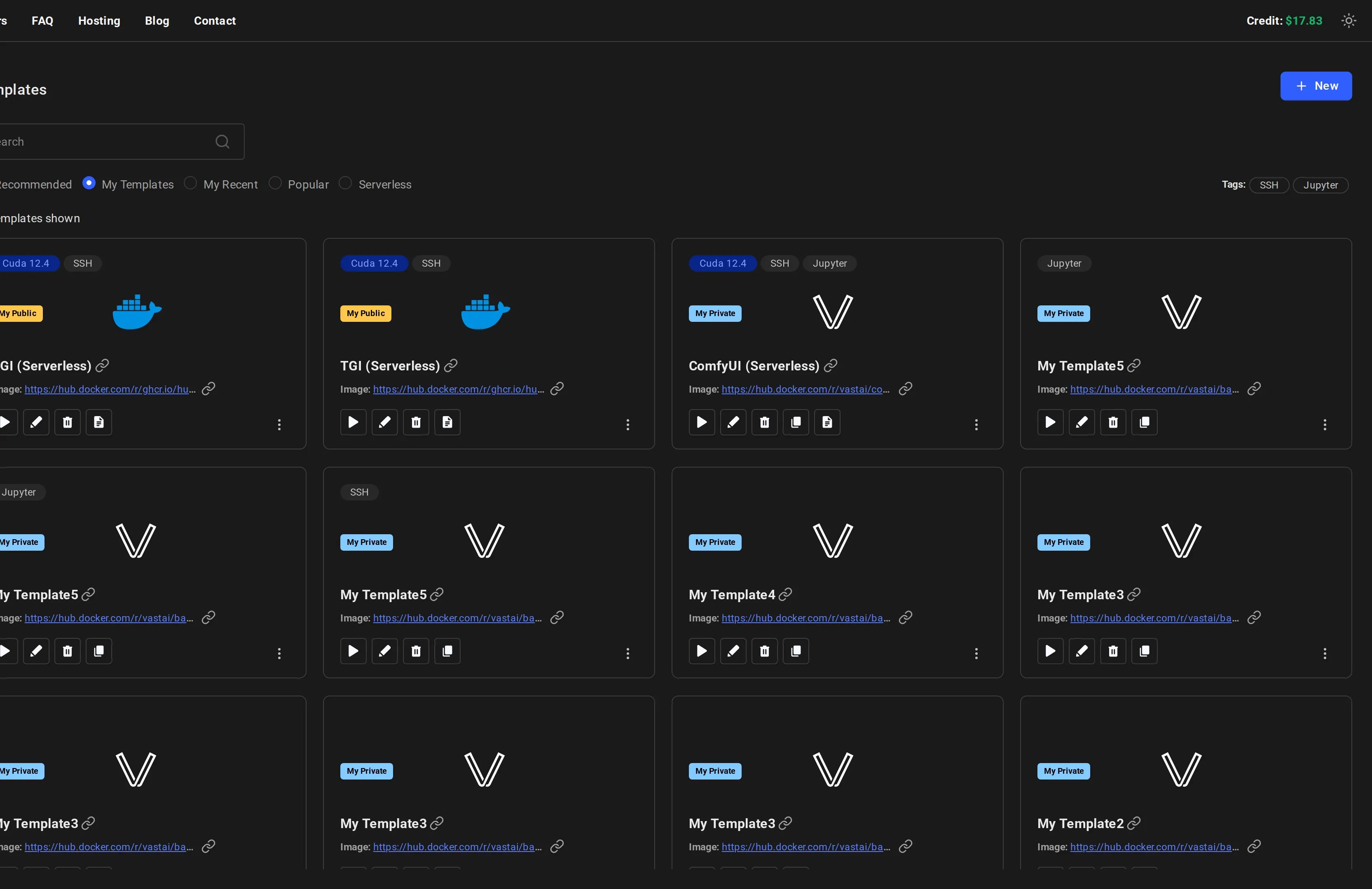 My templates showing the NVIDIA CUDA - Demo template