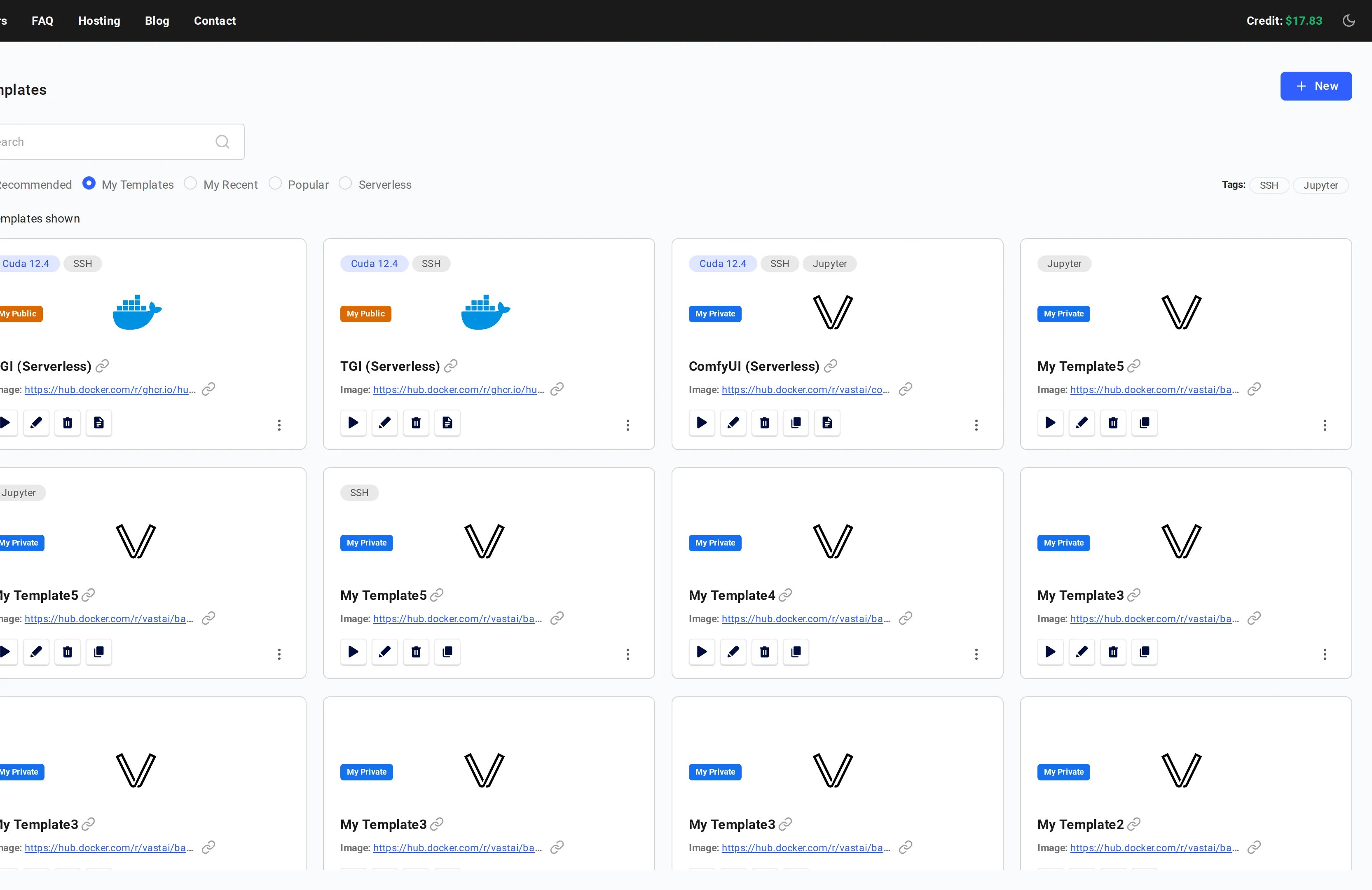 My templates showing the NVIDIA CUDA - Demo template
