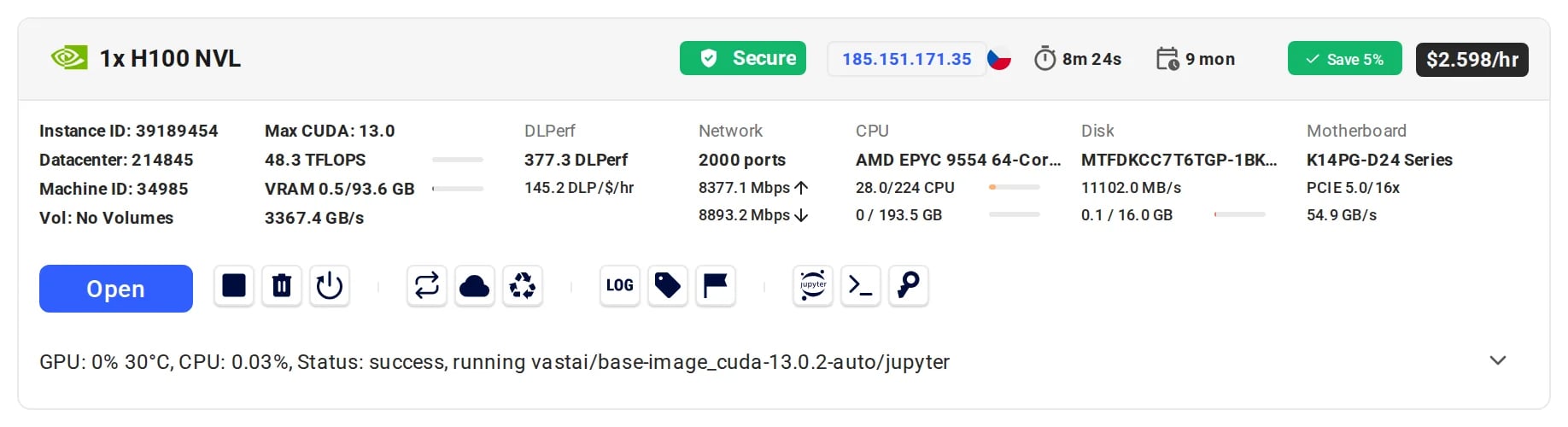 Instance view with blue open button