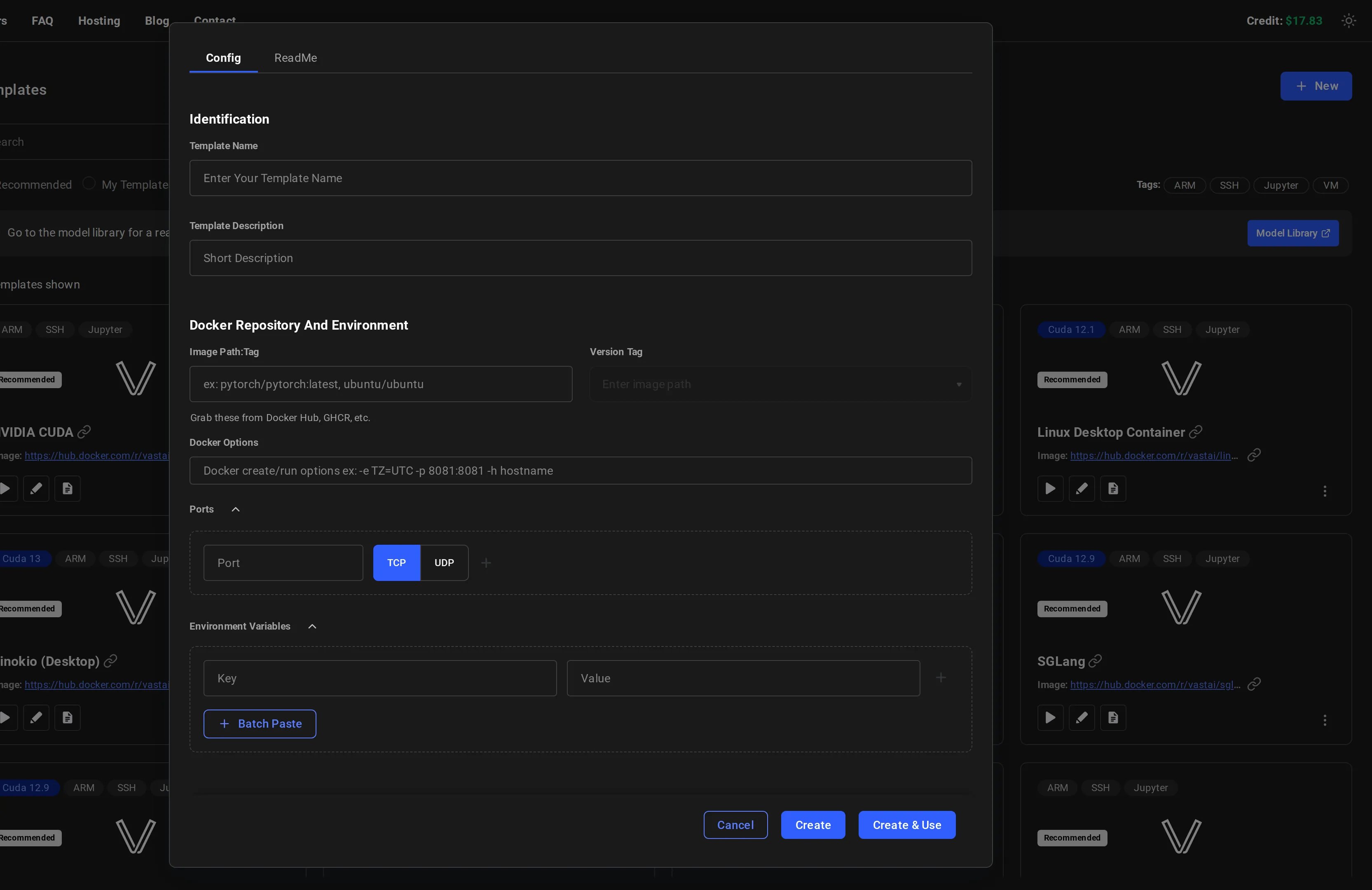 Template editor showing Config tab