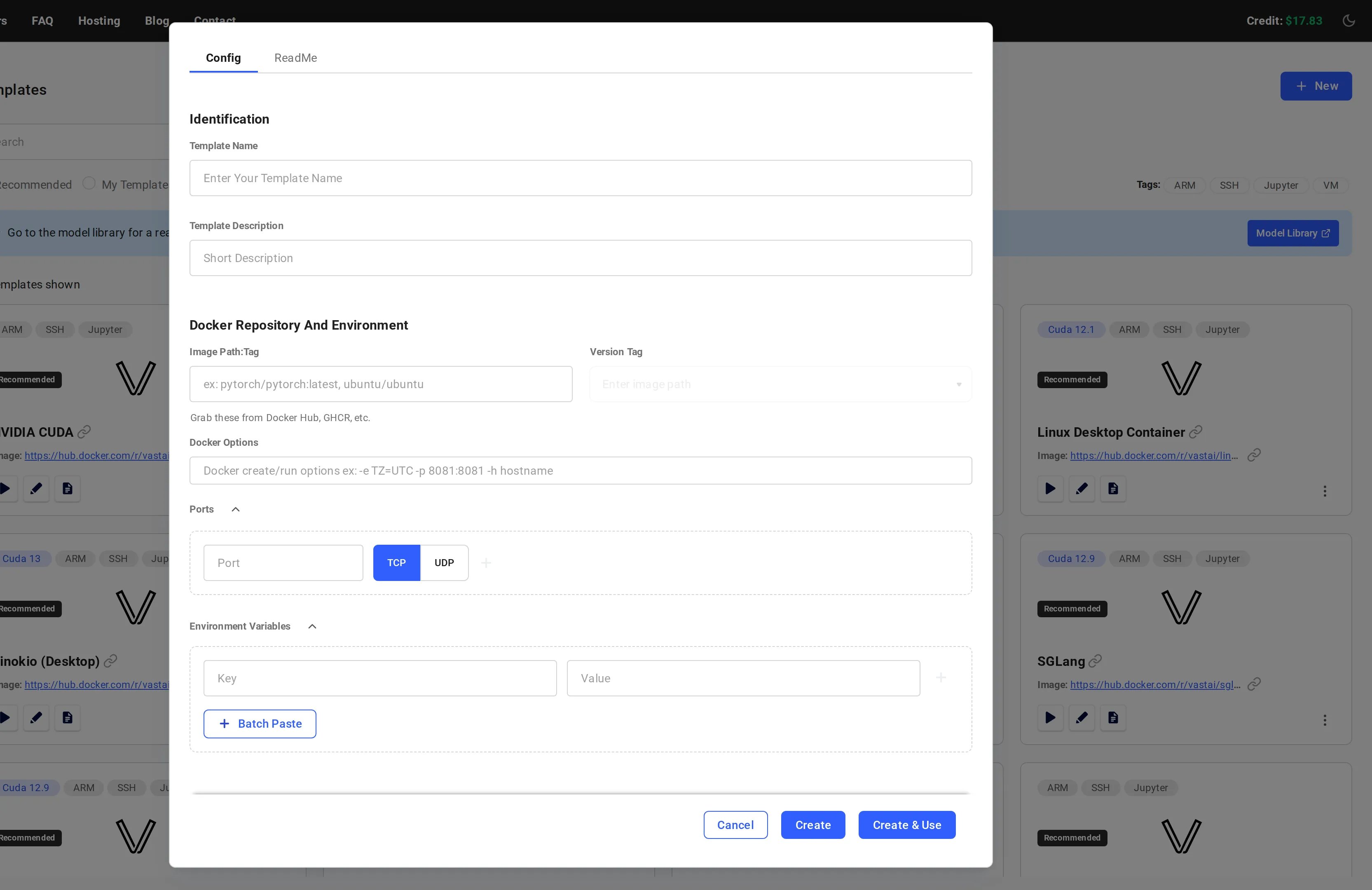 Template editor showing Config tab
