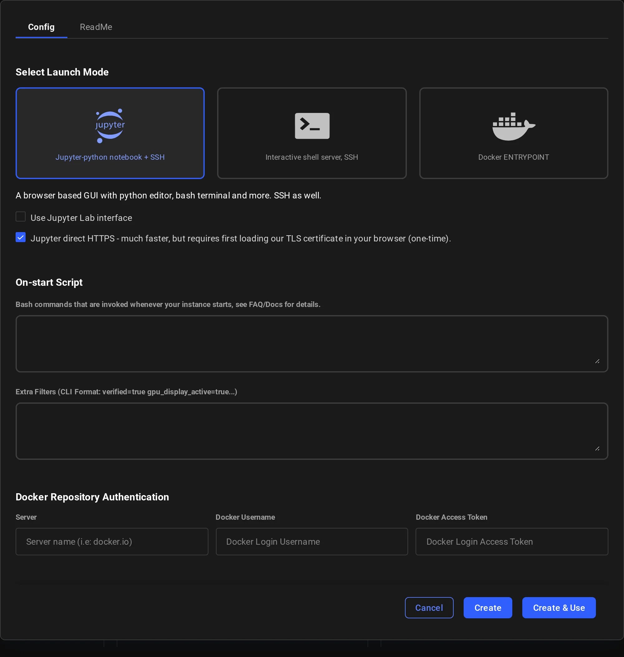 Launch mode selection options