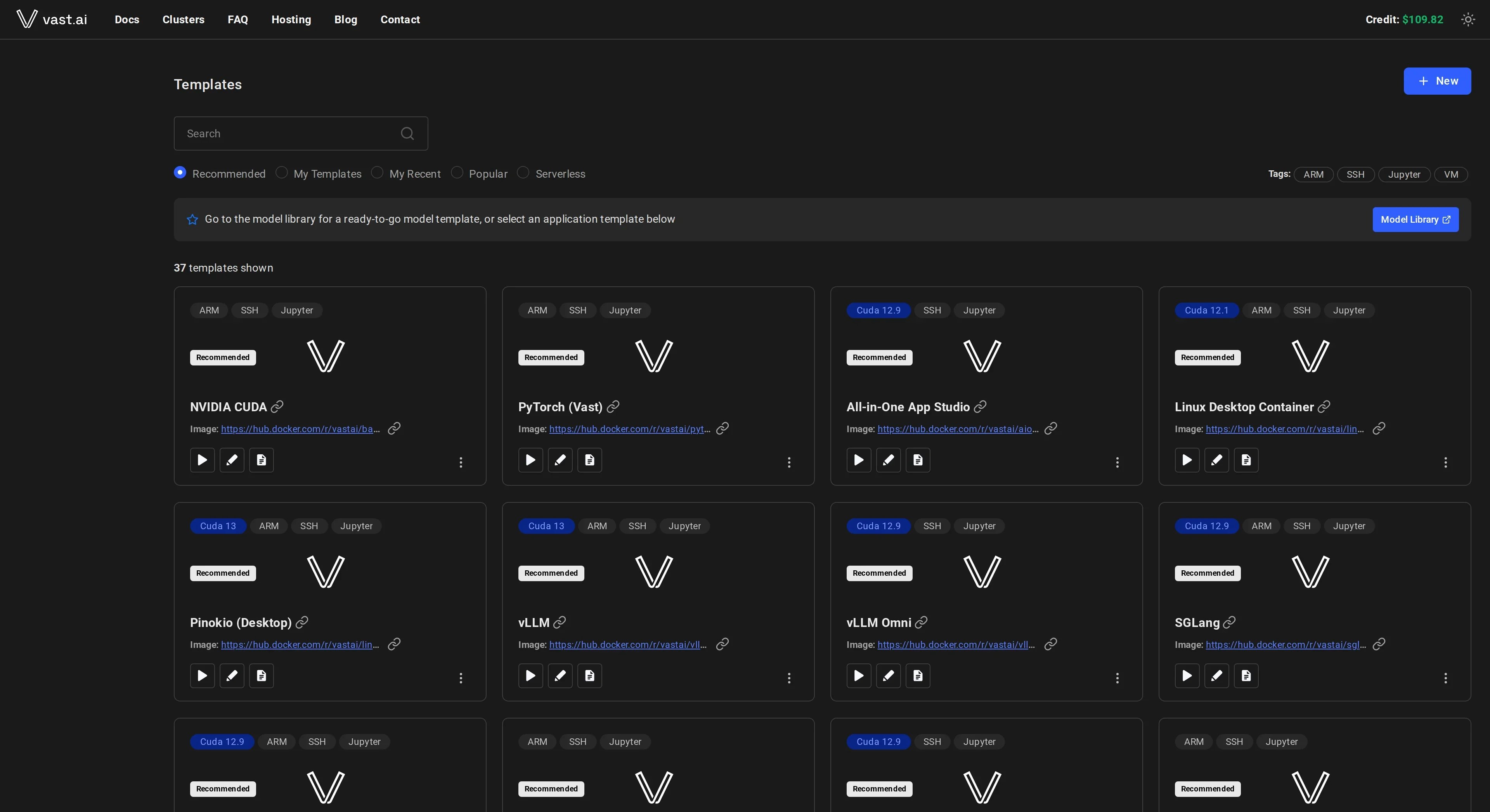 Recommended Templates page