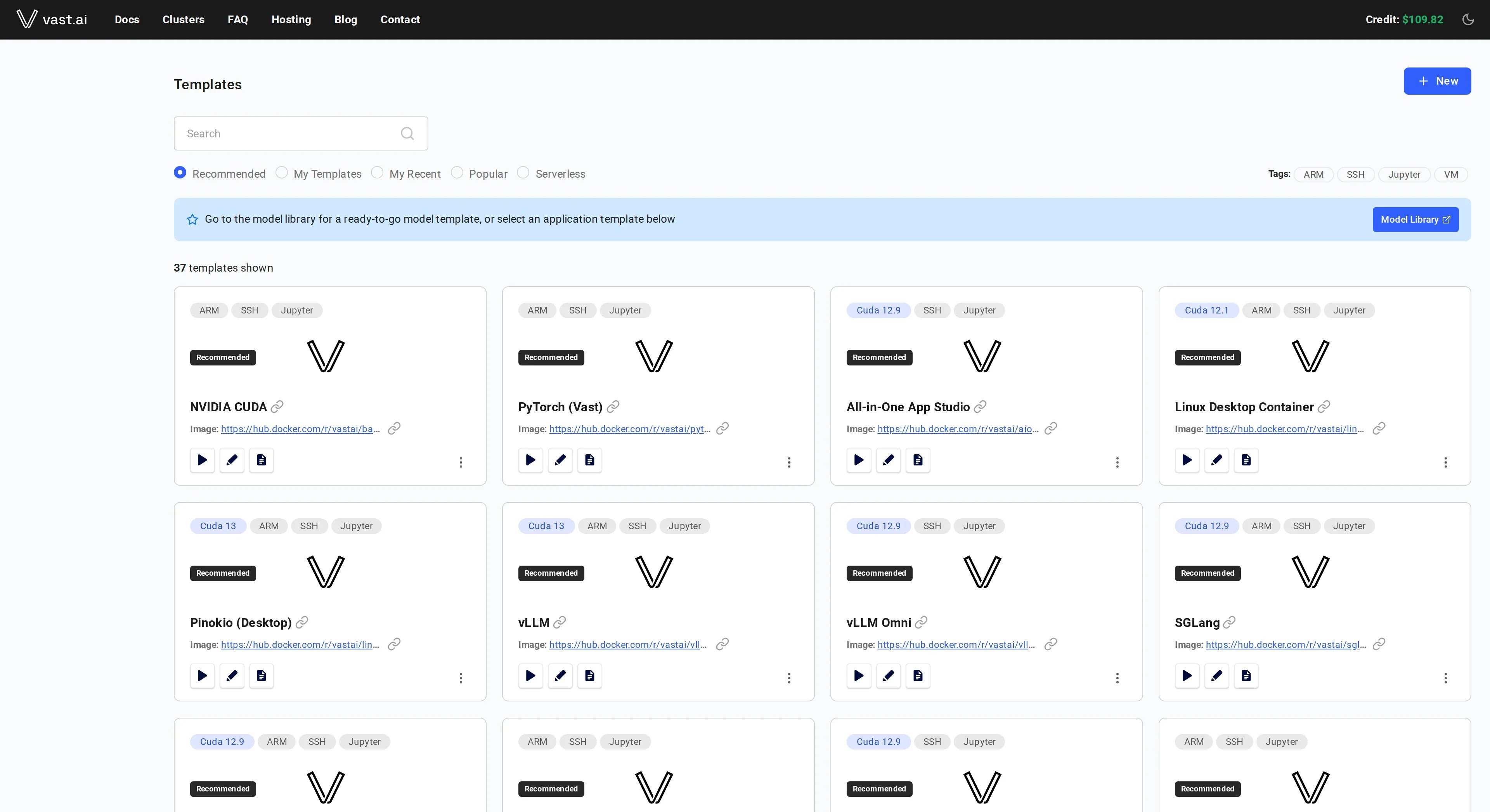 Recommended Templates page