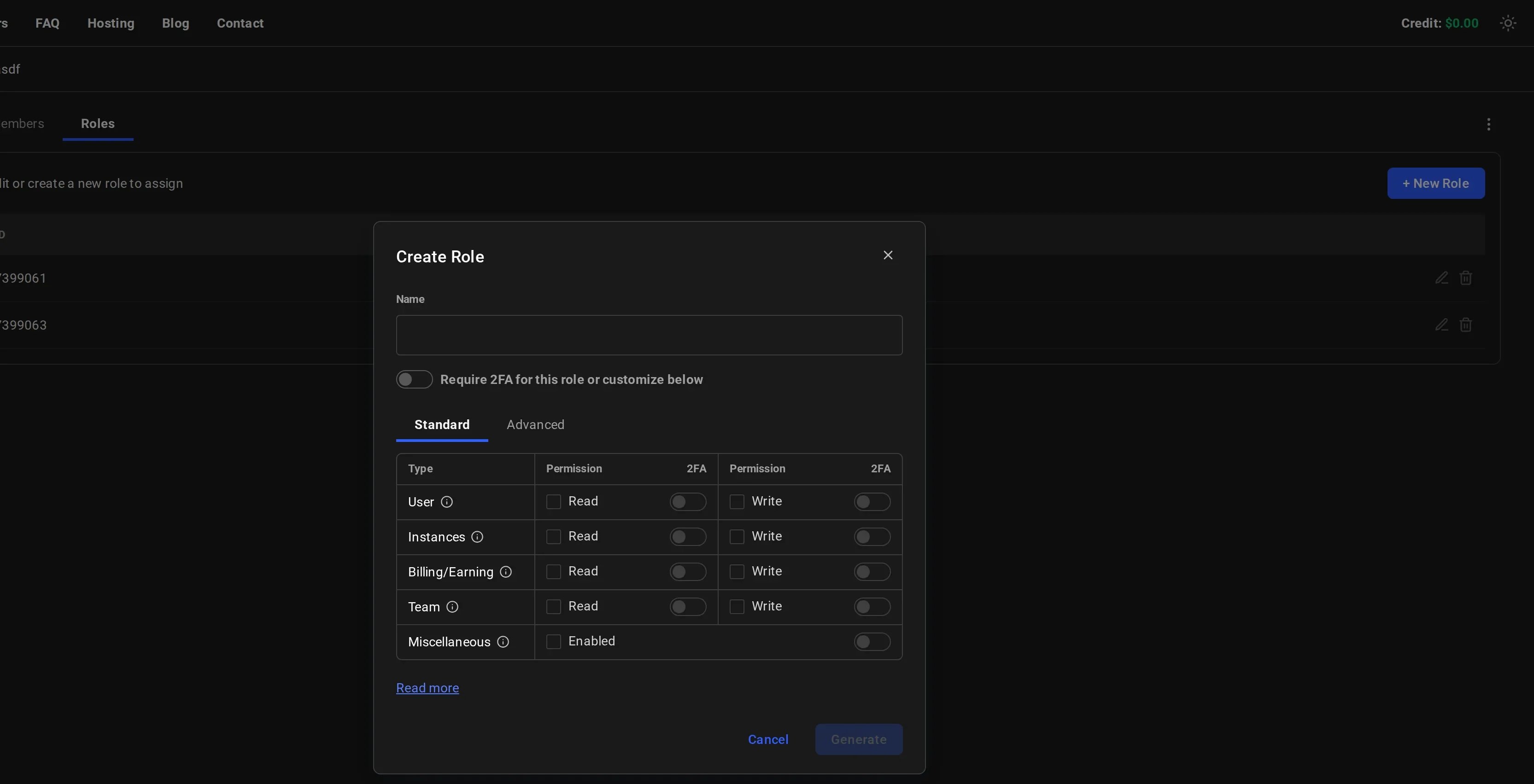 Create Role with custom permissions