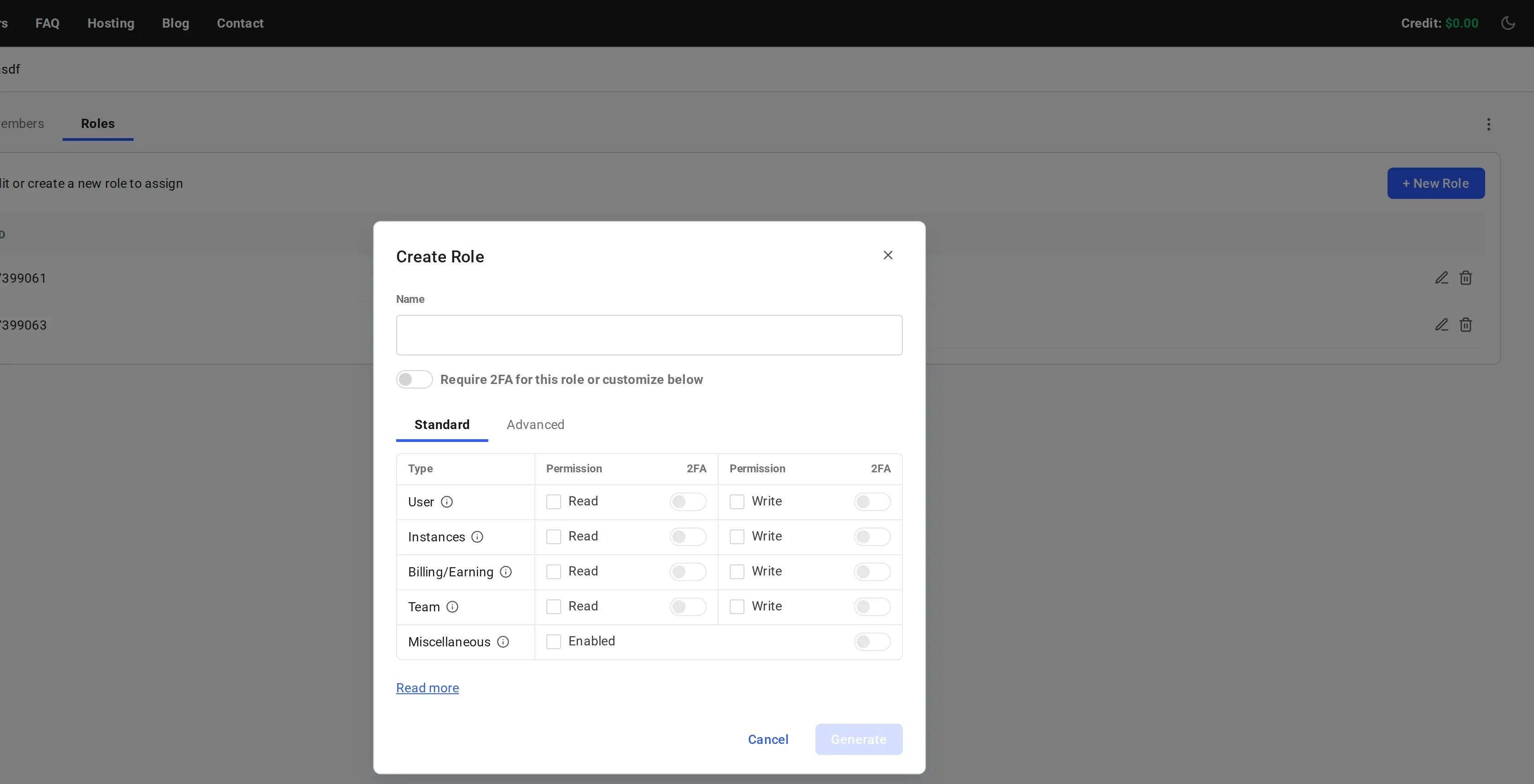 Create Role with custom permissions