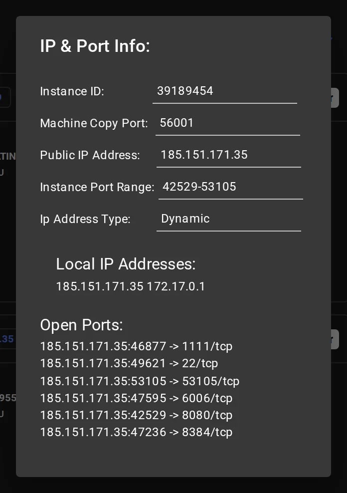 Connection details