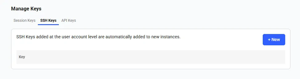 SSH Keys empty section