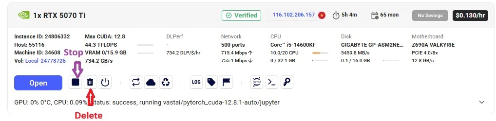 Manage or End Your Instance
