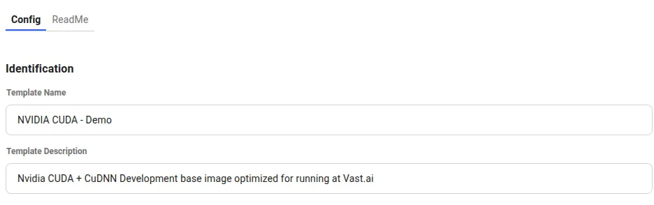 Template editor showing Config tab