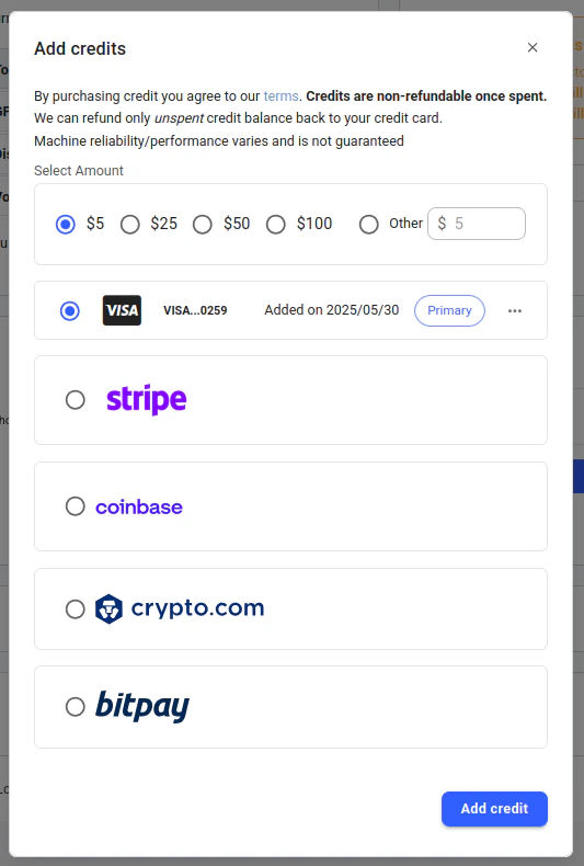 Add Credits Form