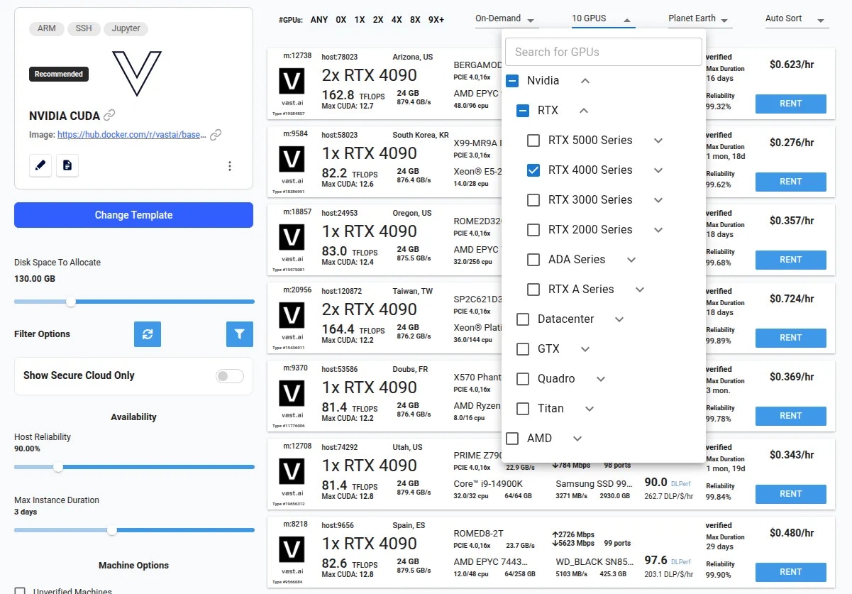 Offers page with GPU filter active