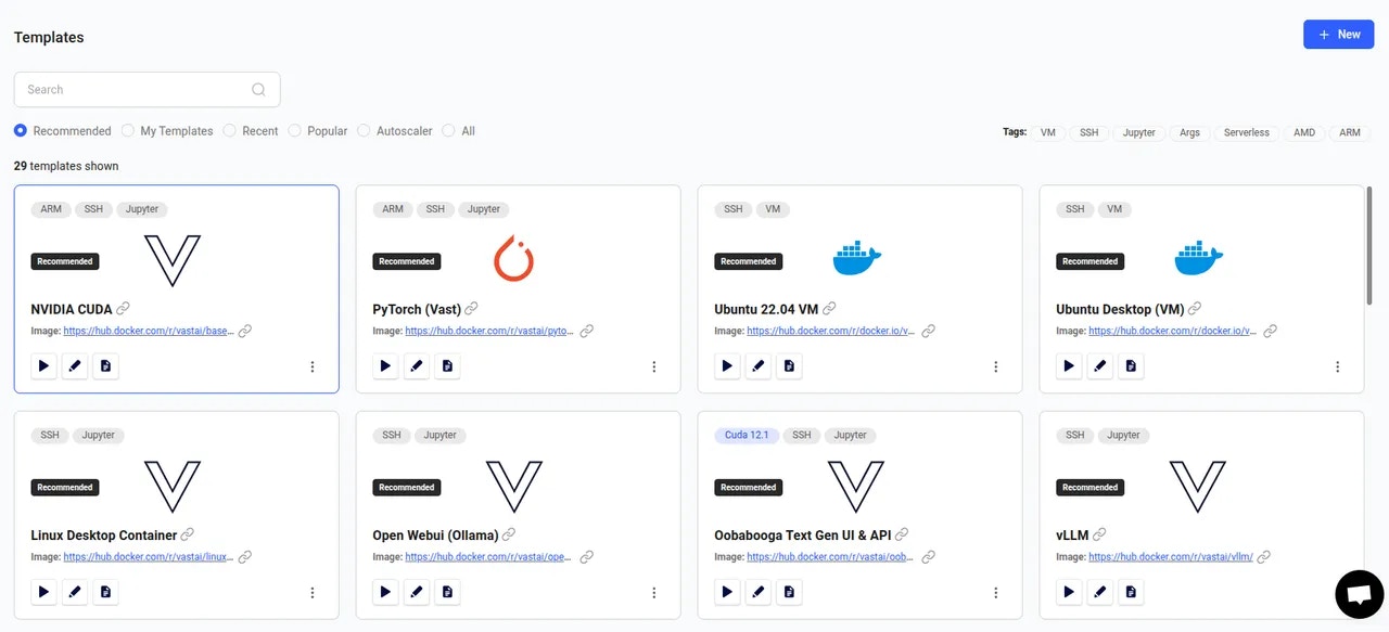 Recommended Templates page