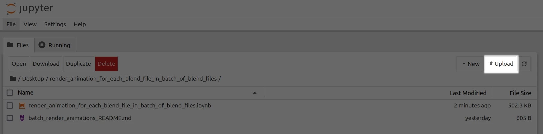 Upload Render Animation Batch Highlighted