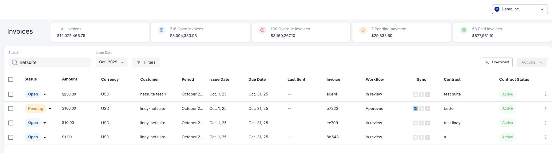 Invoicesfrom Net Suite Pn
