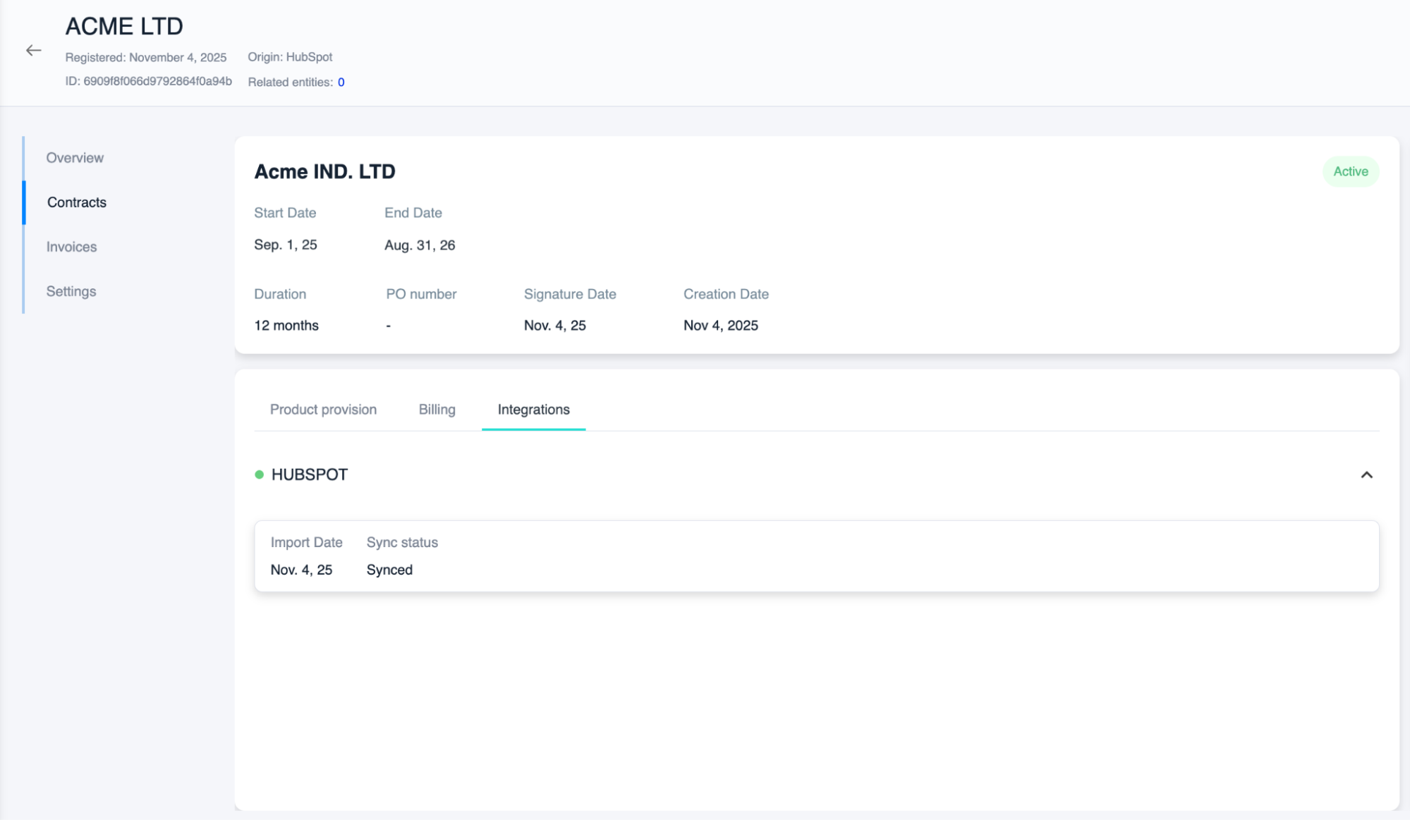 Shows Hubspot Synced
