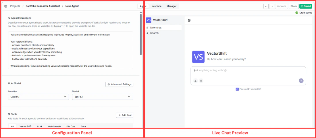 Builder chat preview panel