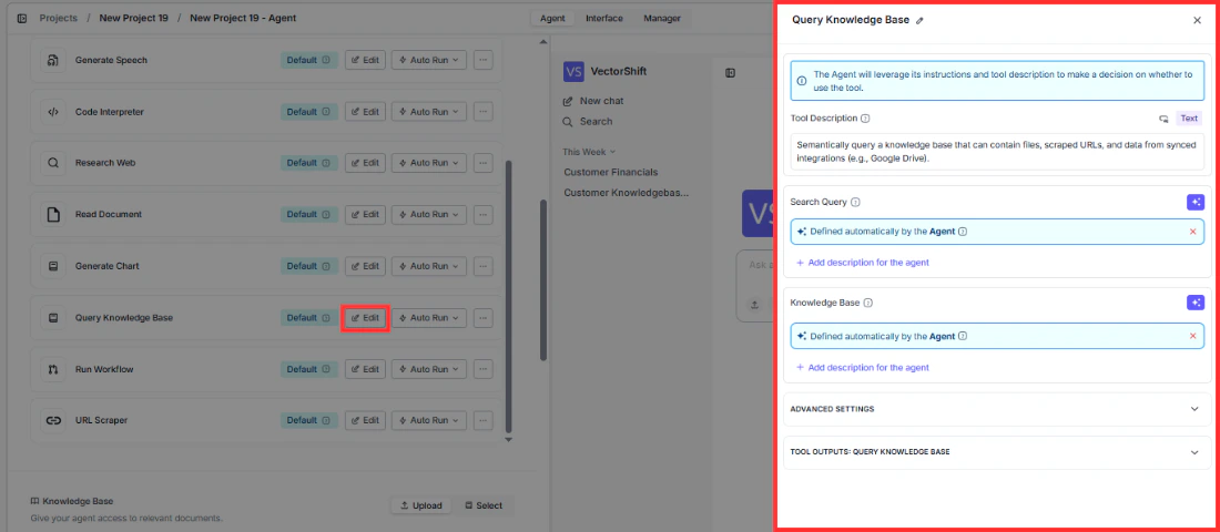 Click Edit to open the tool configuration panel