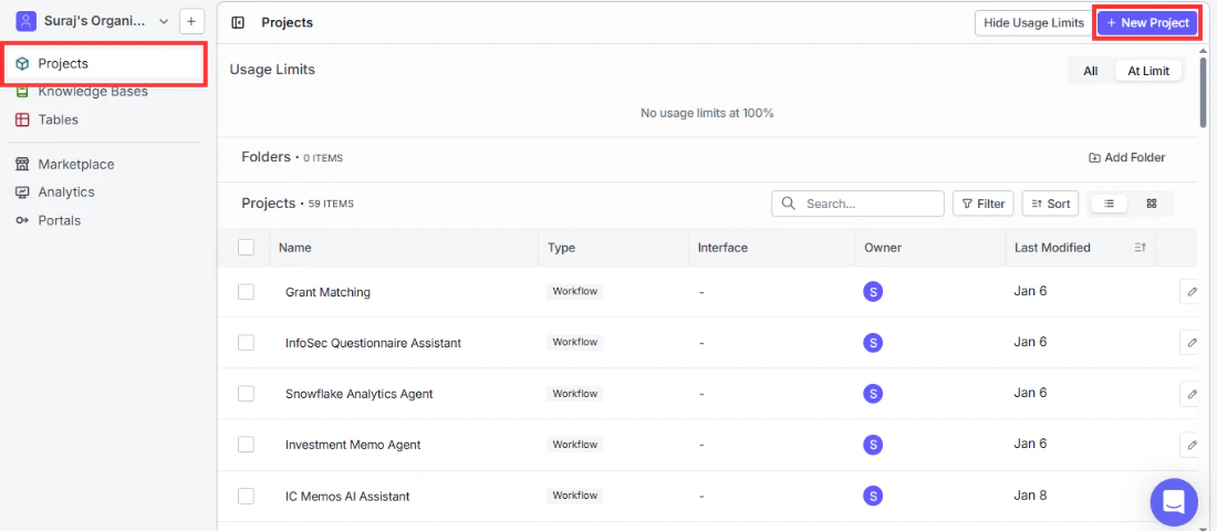 Create New Project dialog