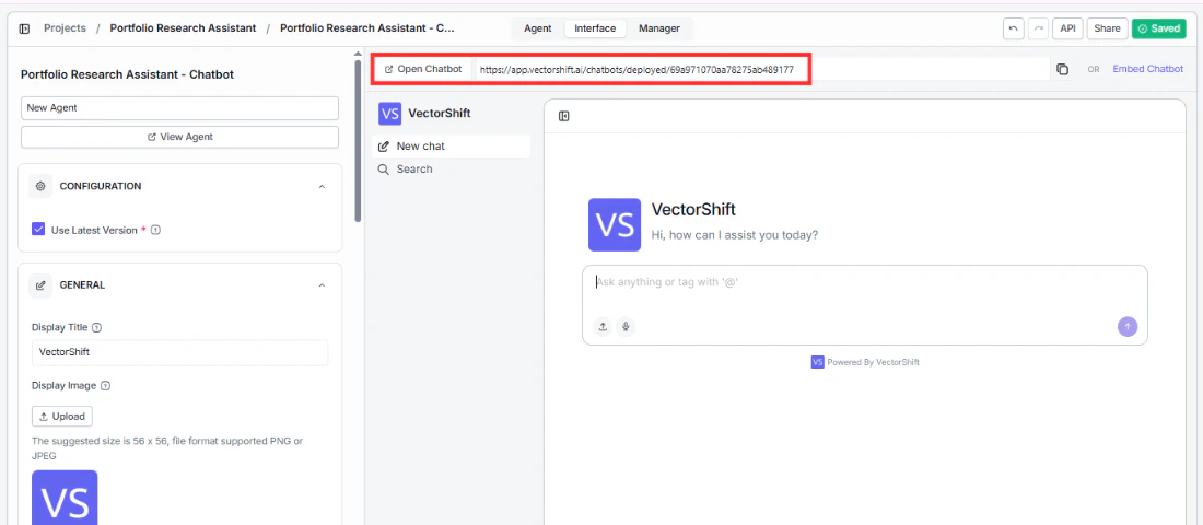 Deployed chatbot interface