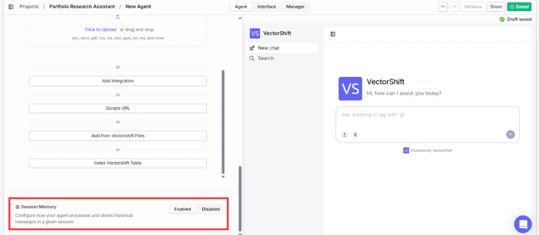 Session Memory toggle