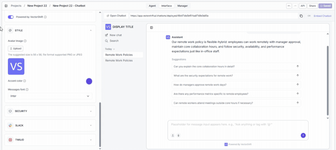 Style settings - avatar image, accent color, and font
