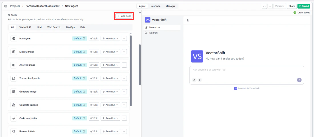 Tool browser with categories and available tools