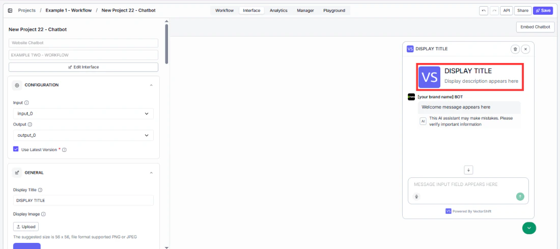 Display Title and Welcome display description fields in the General panel