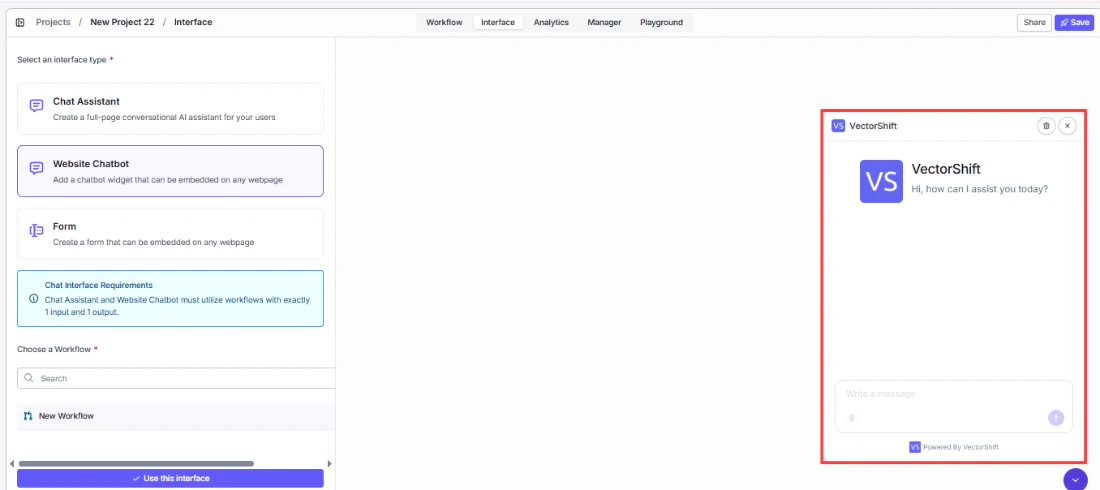 Website Chatbot embedded widget example