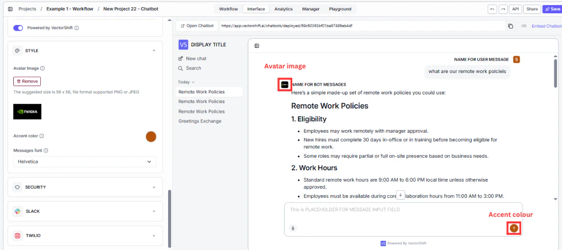 Avatar Image and Accent color settings in the Style panel