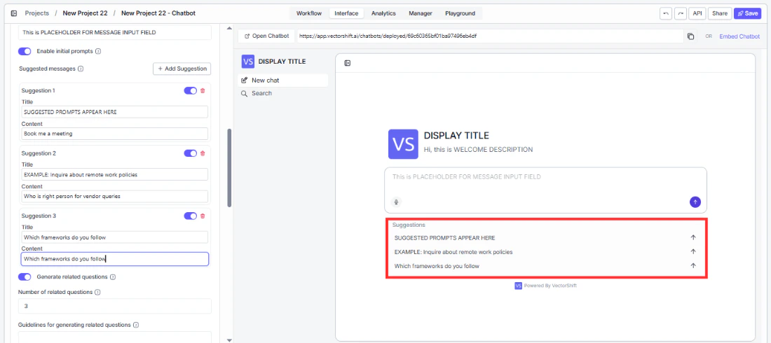 Enable initial prompts with suggestions configured in the General panel