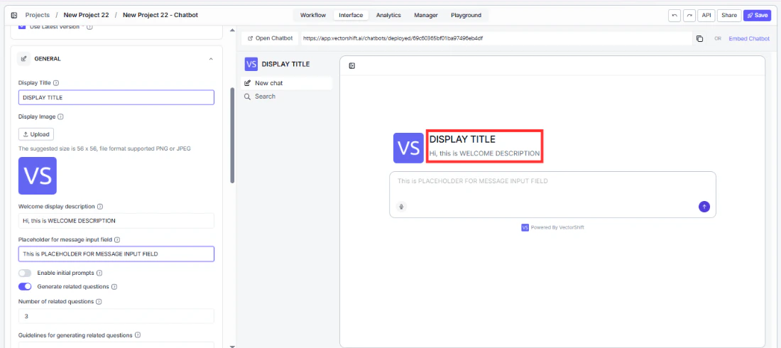 The Display Title and Welcome Description fields in the General panel
