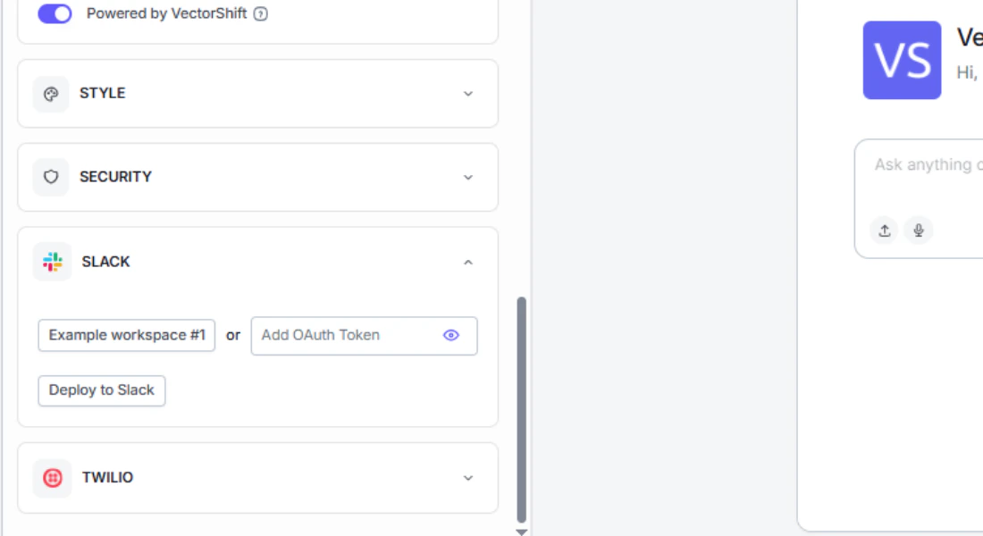 The Slack section of the Export tab