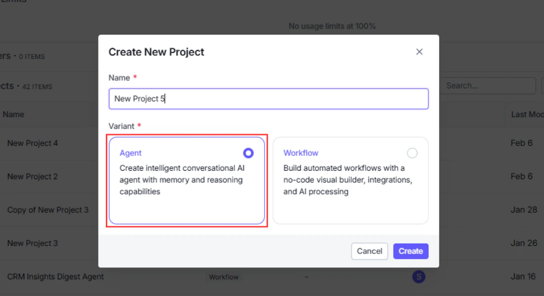 The New Chatbot dialog with Order Support entered in the name field