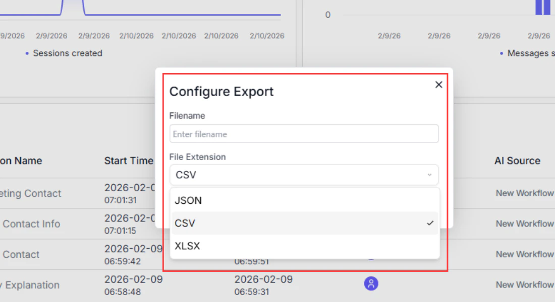 The Export All button and format options