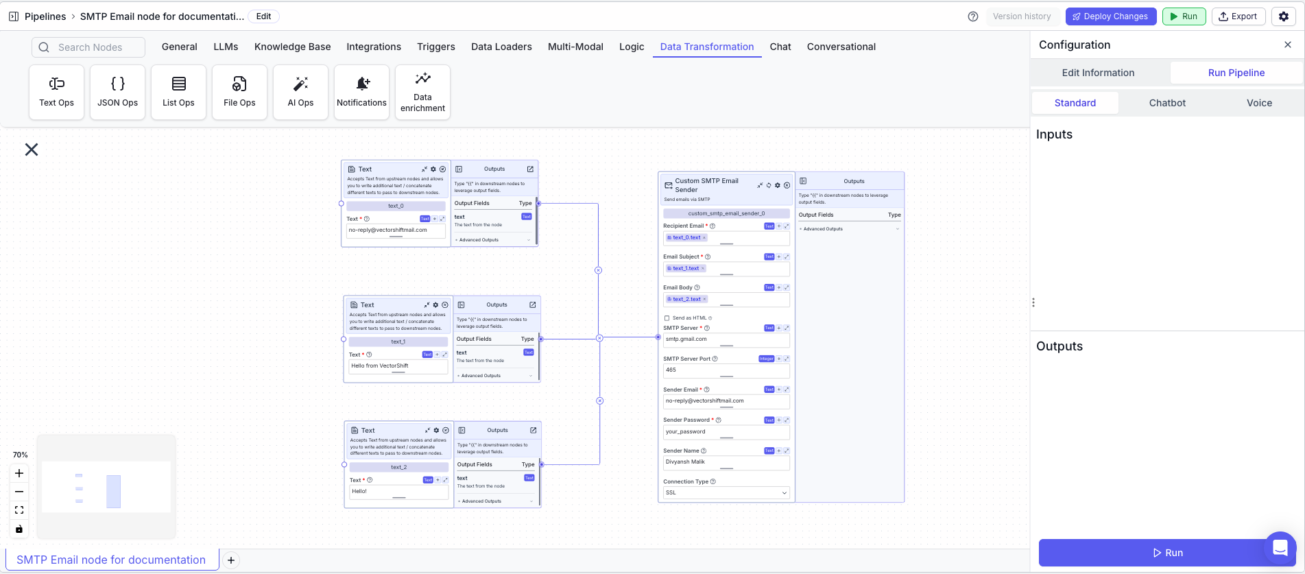 Custom SMTP Email Sender Node - VectorShift