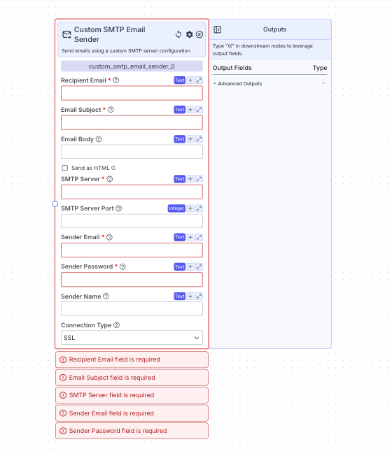Custom SMTP Email Sender Node