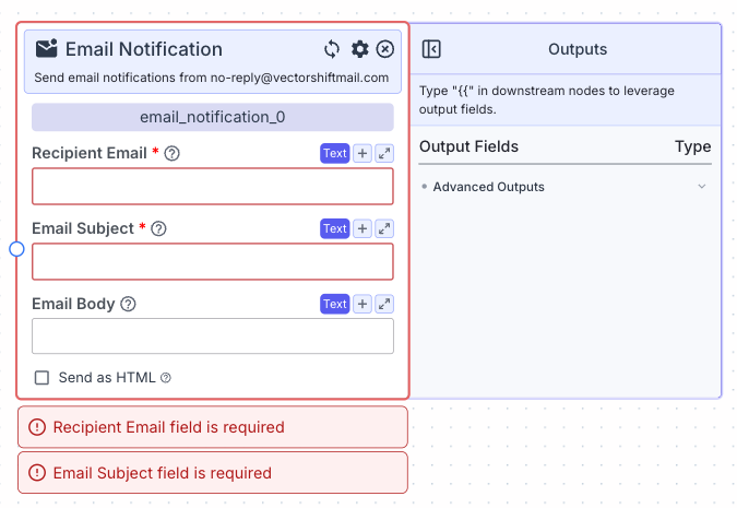 Email Notification Node - VectorShift