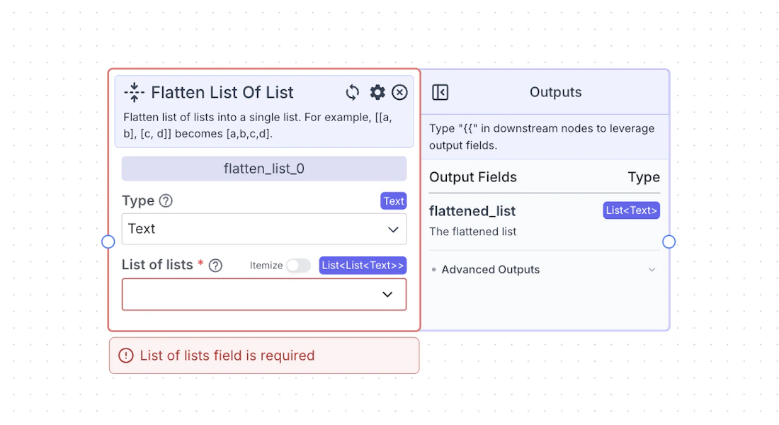 Flatten List of Lists Node - VectorShift
