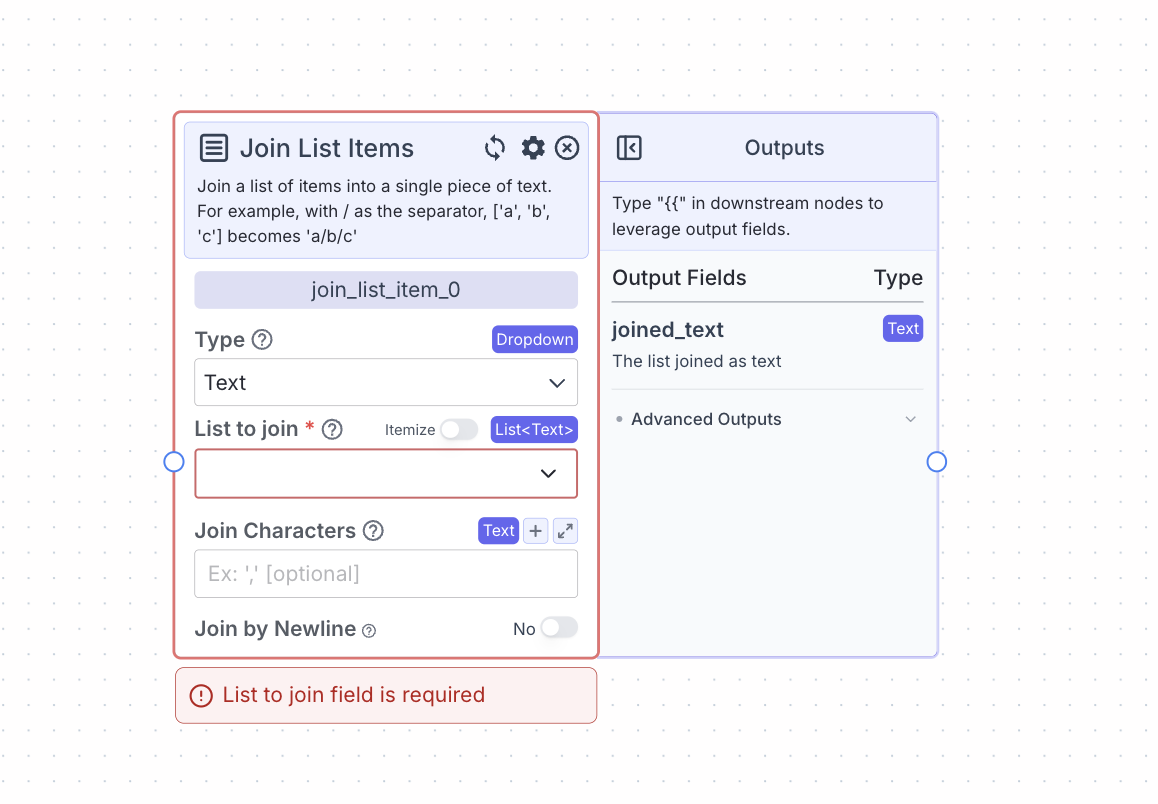 Join List Items Node - VectorShift