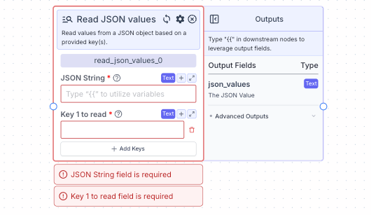 Read JSON Values Node - VectorShift