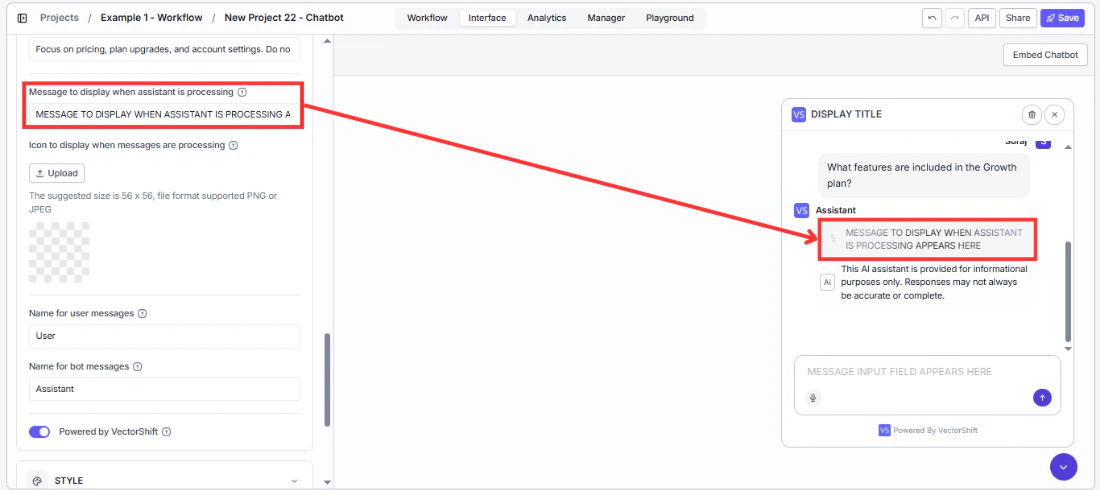 Processing indicator settings in the General panel