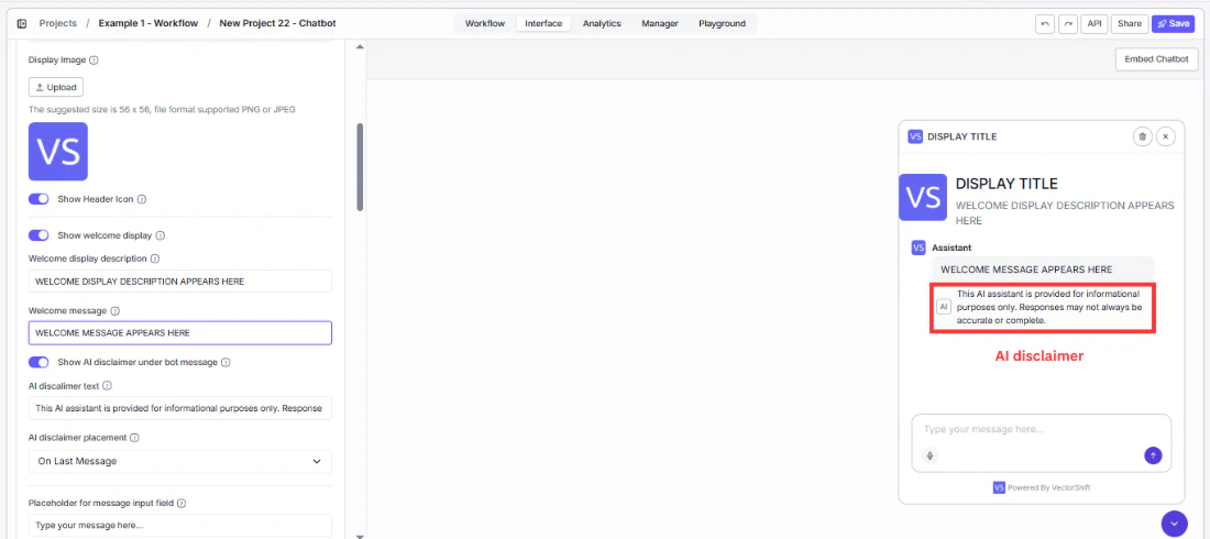 Welcome message field in the General panel