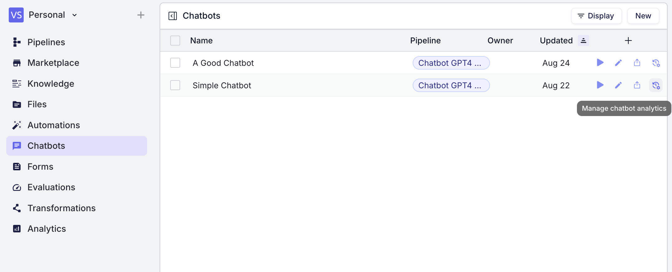 Chatbot Analytics Button