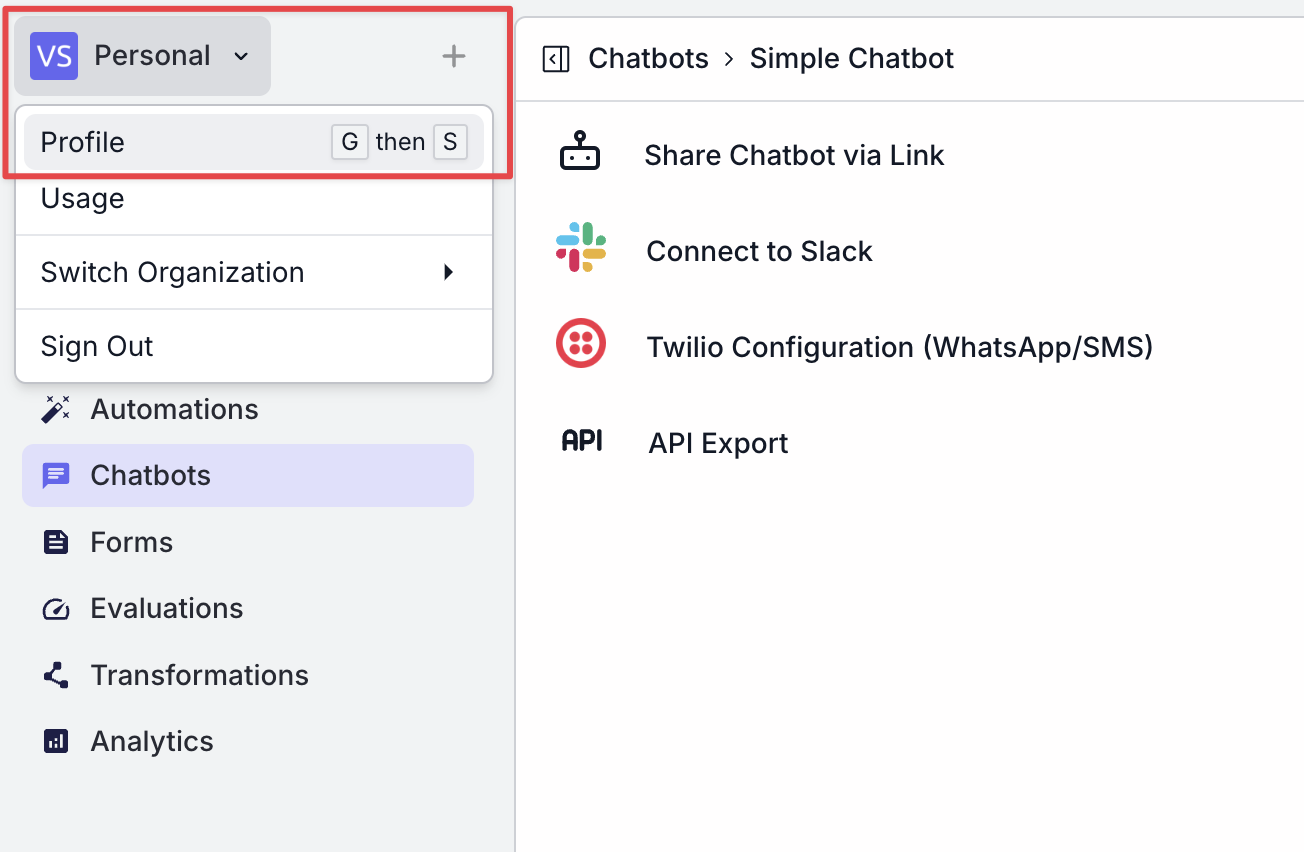 Export Chatbot API Profile