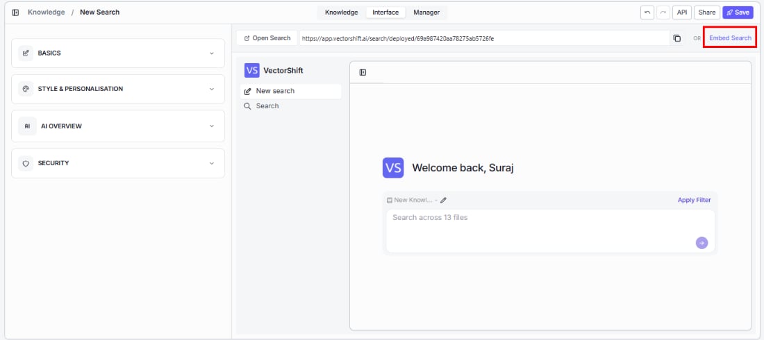 Setting Up the Search Interface - VectorShift