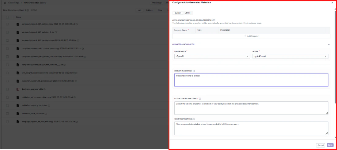 Knowledge base detail page with Configure Metadata button highlighted